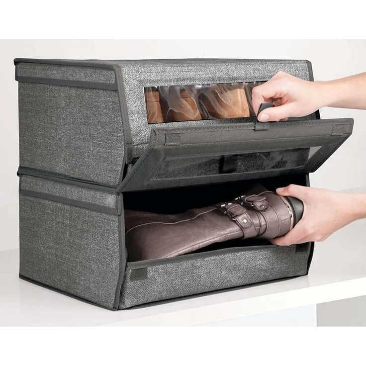 4er-Set Schuhaufbewahrung aus Stoff mDesign stapelbare Schuhbox dunkelgrau – Bild 6