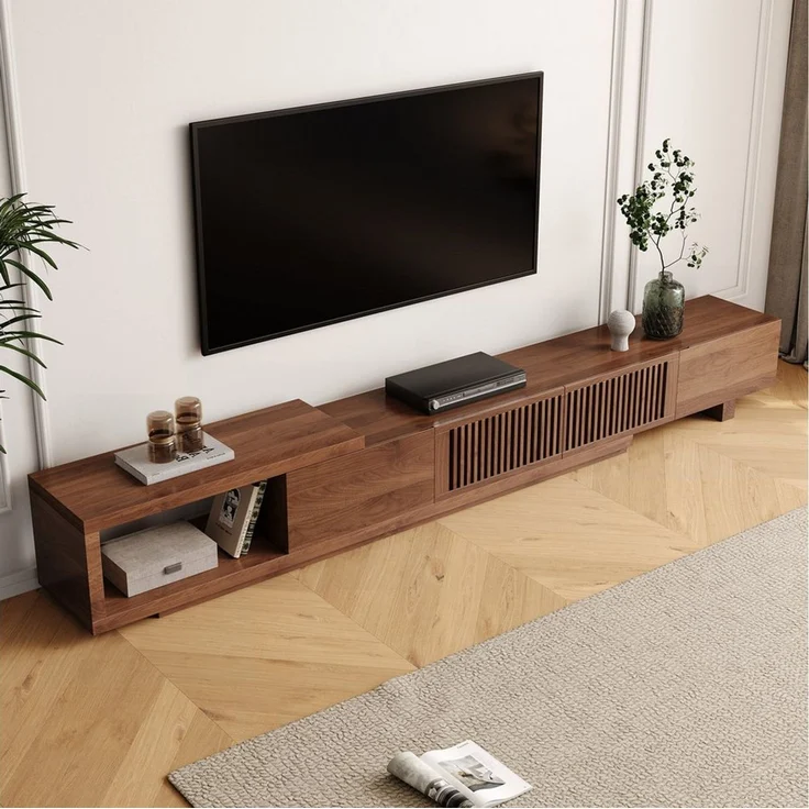 oleyluckidea TV-Schrank für 80"+ TV (Set) TV board ausziehbar, Lowboard Walnuss, TV-Lowboard Breite 198 cm bis 262 cm, Moderner – Bild 3