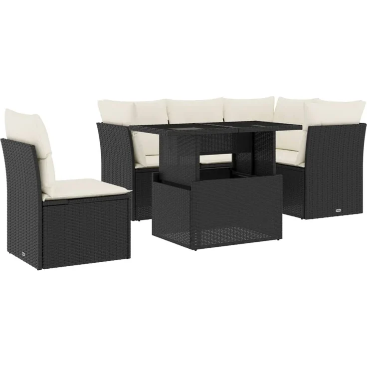 vidaXL 6-tlg. Garten-Sofagarnitur mit Kissen Schwarz Poly Rattan 3266586 – Bild 2