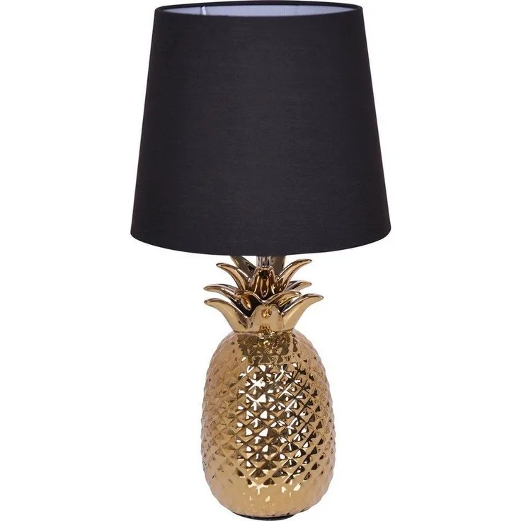 Tischleuchte mit Stoffschirm schwarz, gold Näve Ananas E14