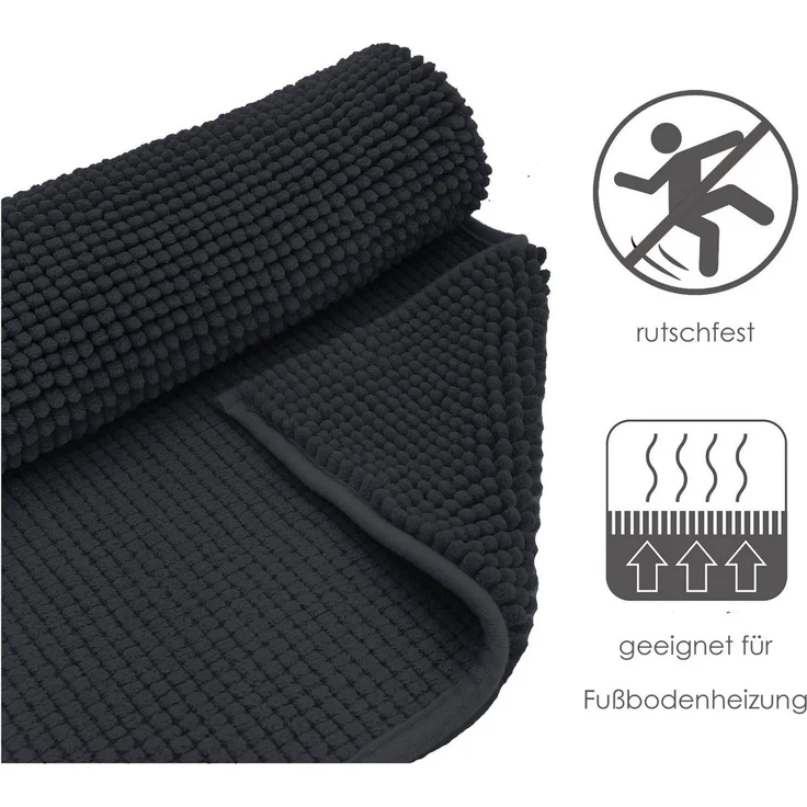 heimtexland Badematte Badvorleger Chenille Badteppich Duschvorleger, rutschhemmend beschichtet, Fußbodenheizung geeignet, schnell trocknend, strapazierfähig, fußbodenheizungsgeeignet, rutschfest, saugstark, Polyester, rechteckig, 70x120 cm, Hochflor, s... – Bild 4