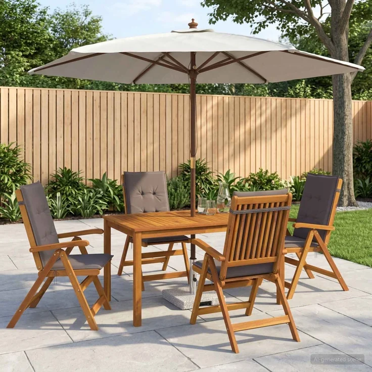 vidaXL Essgruppe für draußen mit Sonnenschirm 6 stk. 4-Sitzer 3438548 – Bild 1