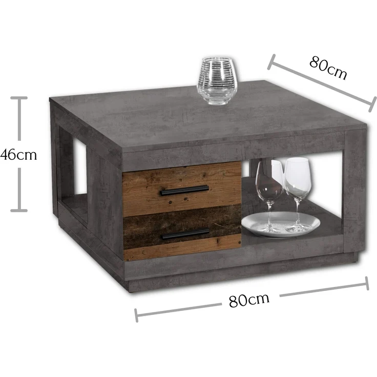 Couchtisch >Fulda< 2 Schübe, betonoxid, Old Style - 80x45,6x80cm (BxHxT) – Bild 5