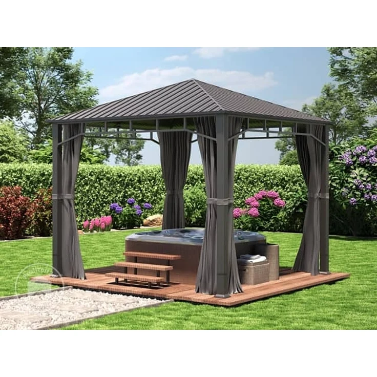 Gartenpavillon 3x3 m Stahldach Hardtop 4 Seitenteile in Grau, Pfosten 9x9 cm – Bild 2