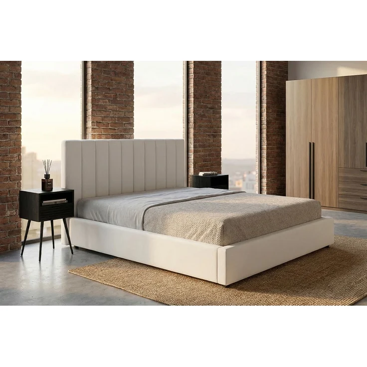 KAWOLA Bett CATTURA Polsterbett Velvet creme 180x200cm mit Lattenrost – Bild 1