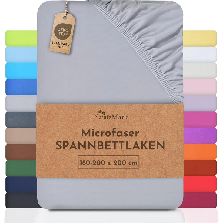 NatureMark - Mikrofaser SPANNBETTLAKEN zum Sparpreis! viele Größen und Farben Markenware (180x200-200x200 cm, Silber grau)