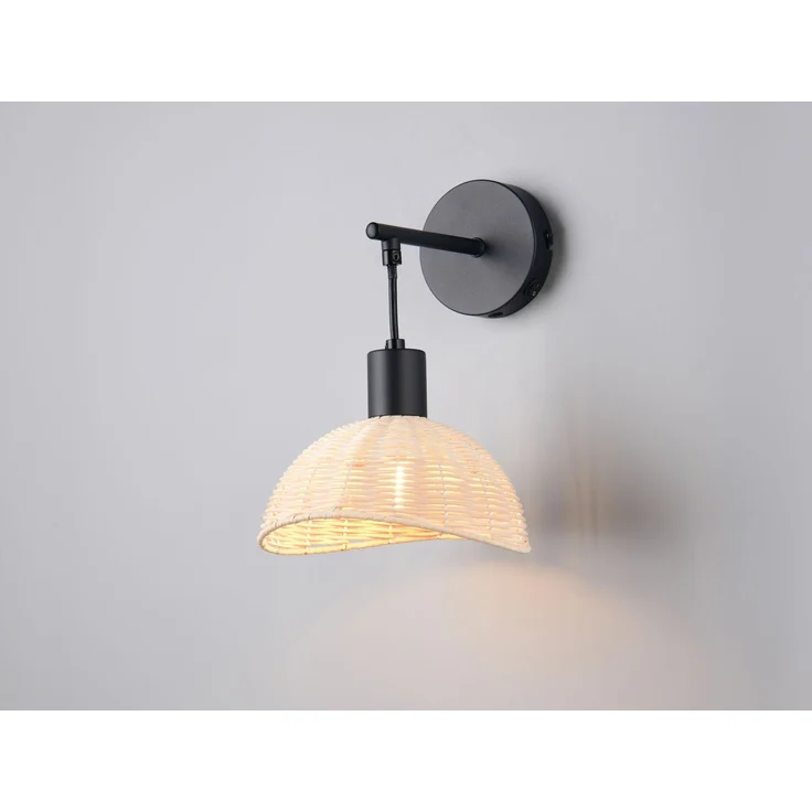Wandleuchte CALVI mit Schalter & Rattan Lampenschirm, Höhe 26,5cm – Bild 1