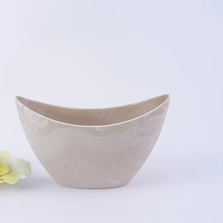 matches21 HOME & HOBBY Blumentopf Hohe Pflanzschale oval Vintage sand-beige 20 x 12 cm wetterfest (1 St), Schiffchen Deko-Schale als Tischdeko Blumen-Schale Outdoor Garten-Deko – Bild 5