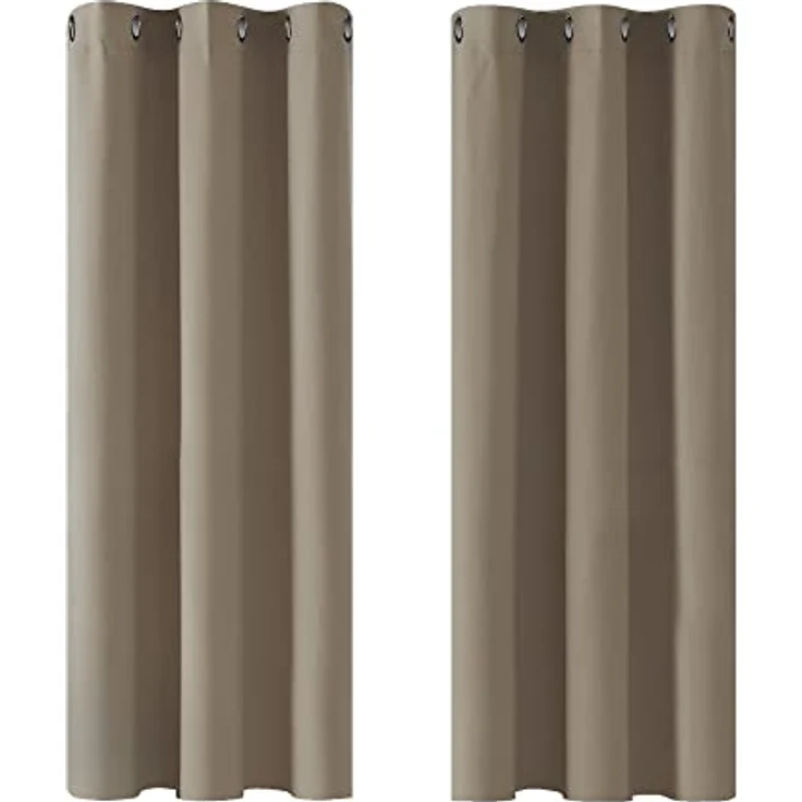 Deconovo Verdunkelungsvorhänge, wärmeisolierend, kälteisolierend, modernes Design mit Ösen, Vorhänge für Jungenzimmer, 107 x 138 cm (Breite x Höhe), Taupe, 2 Stück – Bild 1
