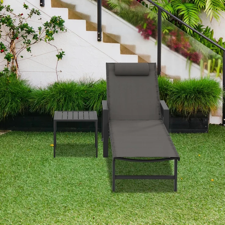 Mucola 1x Sonnenliege und Gartentisch Aluminium Gartenliege 200KG & Rollen wetterfest Teslin Klappliege Camping Terrassentisch – Bild 7