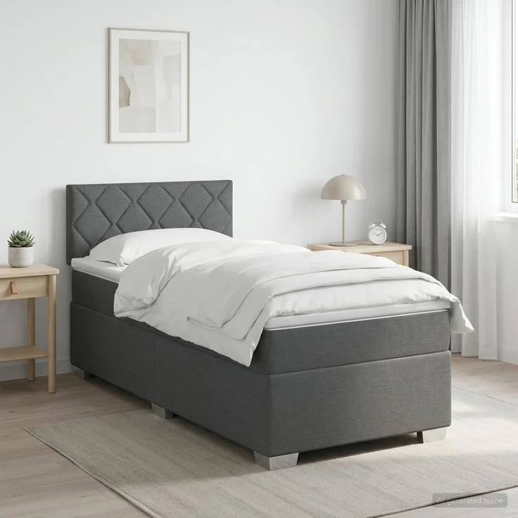 vidaXL Boxspringbett mit Matratze Dunkelgrau 90 x 200 cm Stoff 3450398 – Bild 1