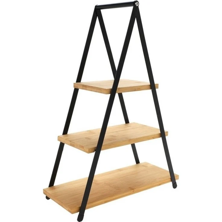 Spetebo Etagere XXL Servier Etagere mit 3 Etagen - 53 x 36 cm, Metall, Holz, (Stück, 1-tlg, Servierständer), Servierständer aus Bambus Holz mit Metall Gestell – Bild 2