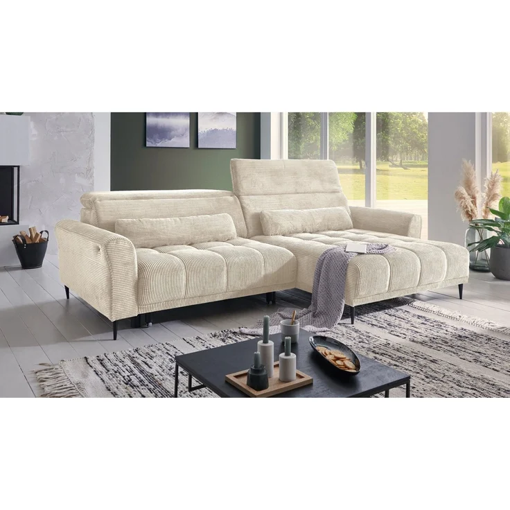 Massivart® Ecksofa Cord 277 cm / Cordsofa LOGAN / Sitztiefenverstellung / Nosagfederung, Kopfteilverstellung · Rücken echt bezogen · 2 Nierenkissen – Bild 1