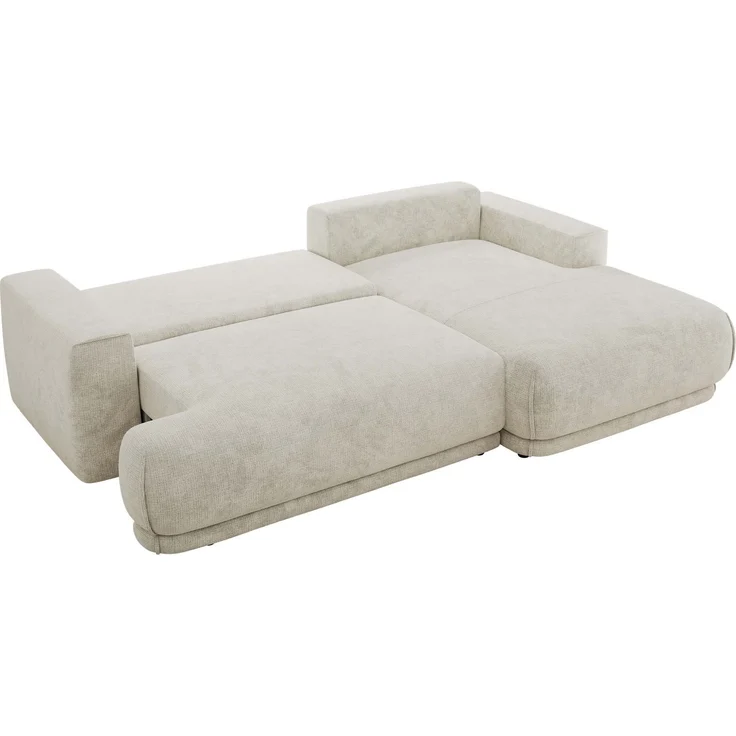 RINA L Design Ecksofa, Schlaffunktion & Stauraum, DL-System, Wellenfedern, Liegefläche 220x155 cm, freistehendes Polstersofa, Schlafcouch - Creme Schenille grob gewebt - Rechts Seite – Bild 5