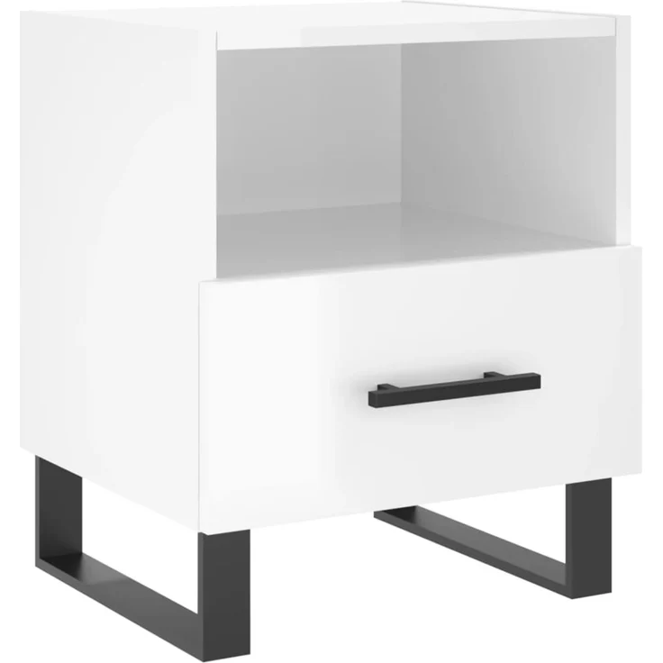 2er-Set Nachttische, Beistelltische moderner Hochglanz-Weiß 40x35x47,5 cm Holzwerkstoff – Bild 6