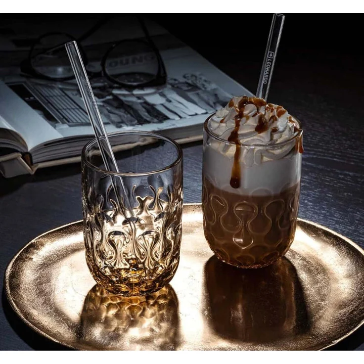 Leonardo GOCCE Caramel Macchiato Glas (2) 390 ml mit Glastrinkhalm 2er Set – Bild 4