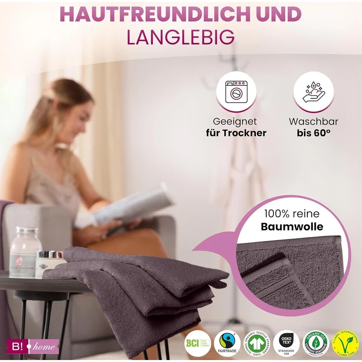 B!HOME Handtücher Set Saunatücher, Duschtücher, Gästehandtücher 100% Baumwolle, (Spar-Set, 4-St), flauschig saugfähig Frottee weich – Bild 5