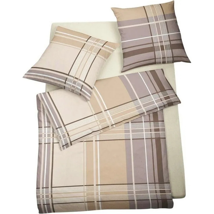 BETTWARENSHOP Bettwäsche Streifen beige, Biber, 2 teilig, herrlich weich und warm