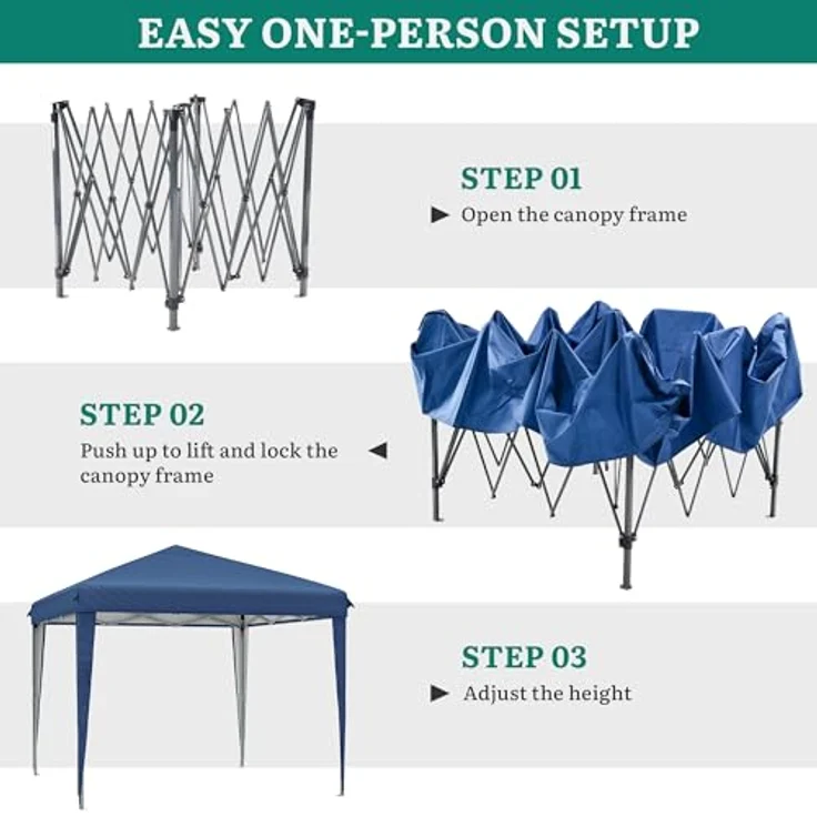 YITAHOME Pavillon 3 m x 3 m, Pop-up-Zelt mit Aufbewahrungstasche, 4 x Sandsäcke,vollständig wasserdicht, zusammenklappbarer Unterstand für Hochzeiten, Partys im Freien, Camping(blau) – Bild 4