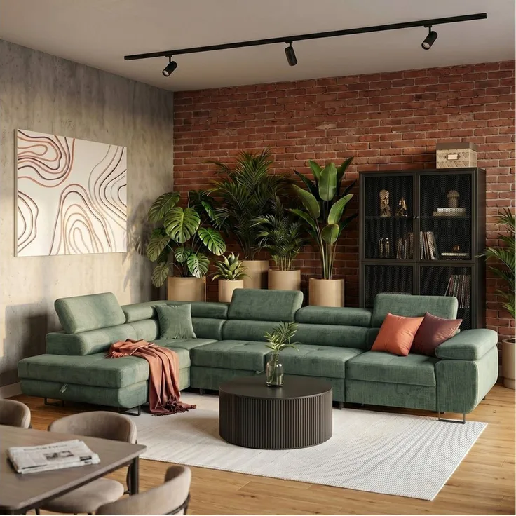 Muffo Ecksofa Wild Maxi mit Schlaffunktion inkl. Montage, L-form Couch mit Bettkasten XL, 6-fach verstellbare Kopfstützen