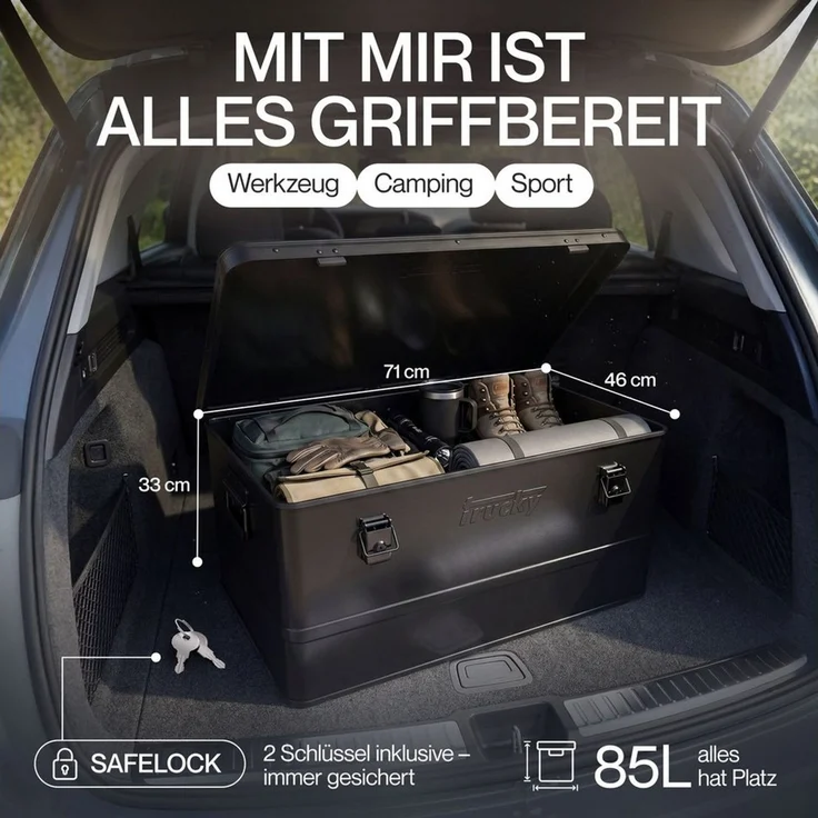 Trucky Allzweckkiste Aluminium Box mit Deckel Schwarz Alukiste 85 Liter Abschließbar – Bild 2