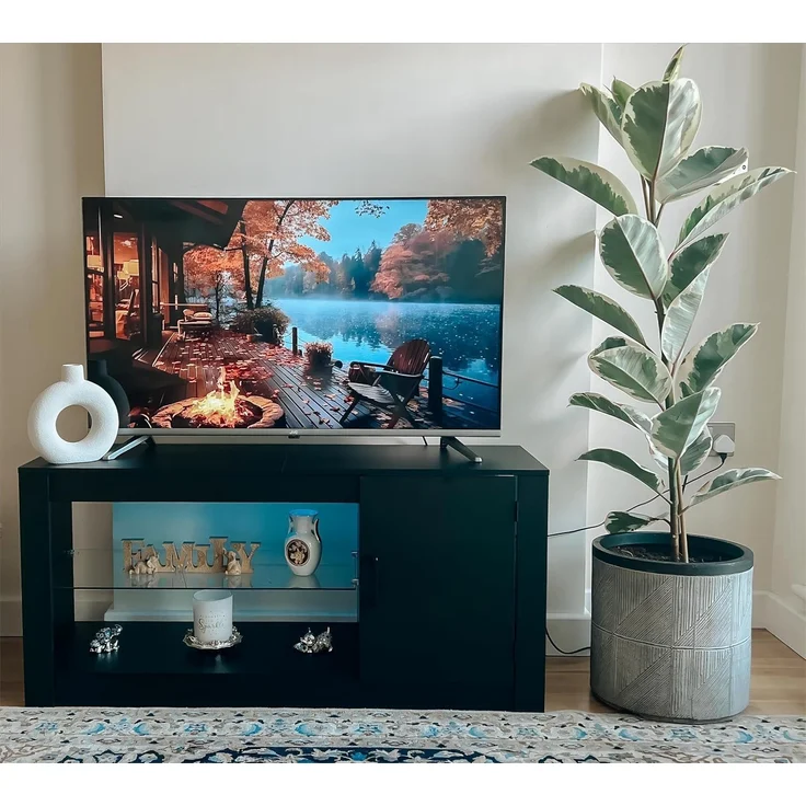 YITAHOME TV Schrank, TV Lowboard LED Schwarz - Fernsehschrank Fernsehtisch mit RGB-LED-Leuchten Lowboard Glasregal Fächern für 43 Zoll & kleinere TVs,für Wohnzimmer Schlafzimmer, B106 x H50 x T35 cm – Bild 1