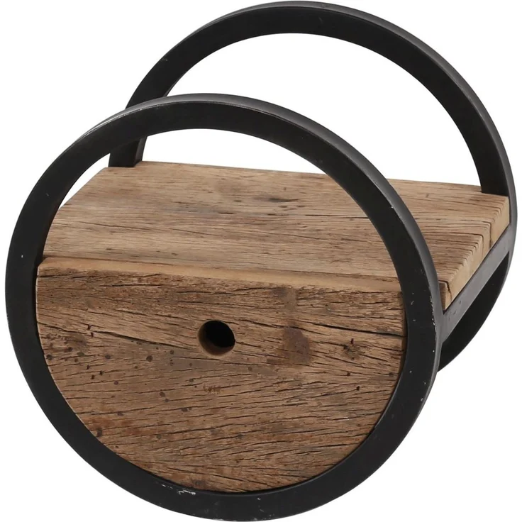 Wandregal Ronde aus massivem Hartholz, rundes Design mit Schublade, Natur, Ø 30 cm – Bild 1