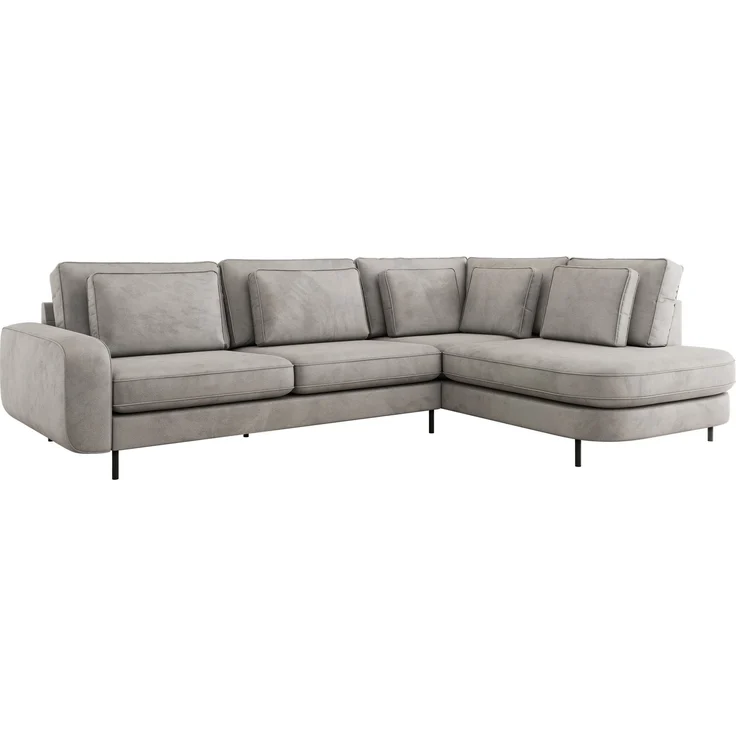CALENO L-Form Ecksofa 317x225 cm, Massivholz-Rahmen & Wellenfedern, Sitzhöhe 51 cm, modernes Polstersofa rückenecht bezogen & freistehend - Hellgrau Velvet - Rechts Seite – Bild 6