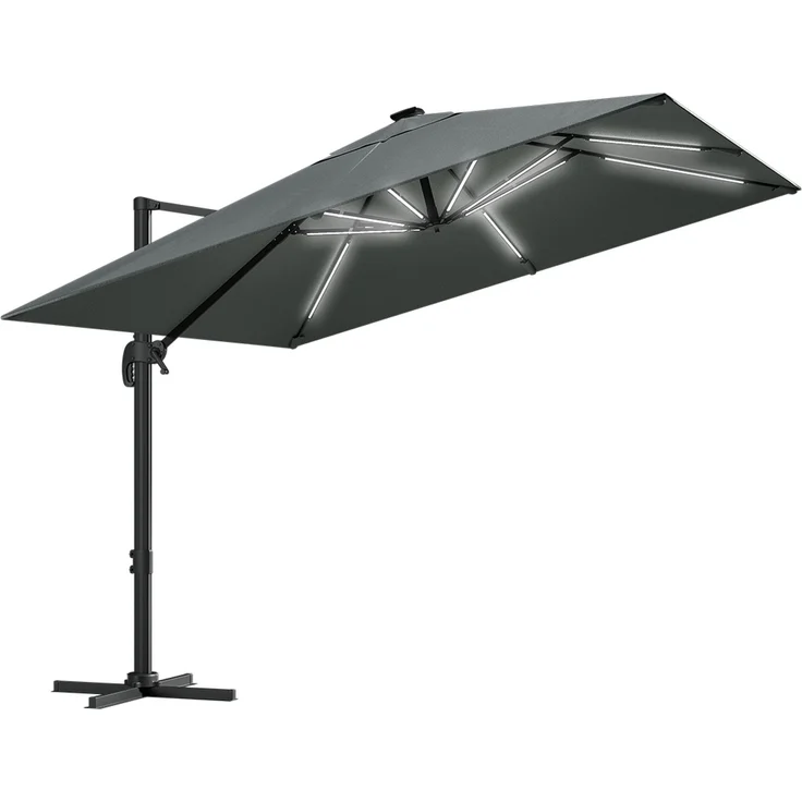 STEELSØN 'Elaris' Premium Sonnenschirm 300x300 cm quadratisch mit LED, neigbar und 360-Grad drehbar, anthrazit, Ampelschirm inkl. Hülle, extrem robuste Metall-Stange, 220 g/m² Polyester, UV50+ – Bild 12