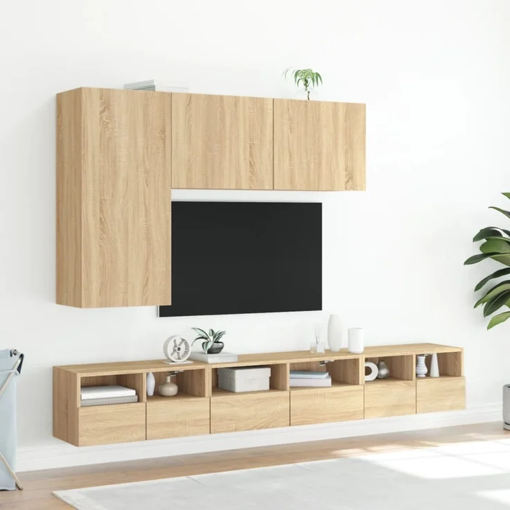 2 pcs TV-Wandschrank, TV Hängeboard Hängeschrank Sonoma-Eiche 60x30x30 cm Holzwerkstoff – Bild 4