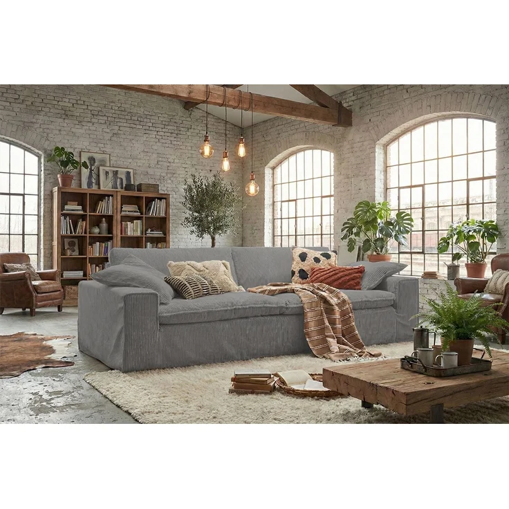 KAWOLA Sofa NETTA 3-Sitzer Bezug abziehbar Cord grau 90 x 116 x 226 cm – Bild 1