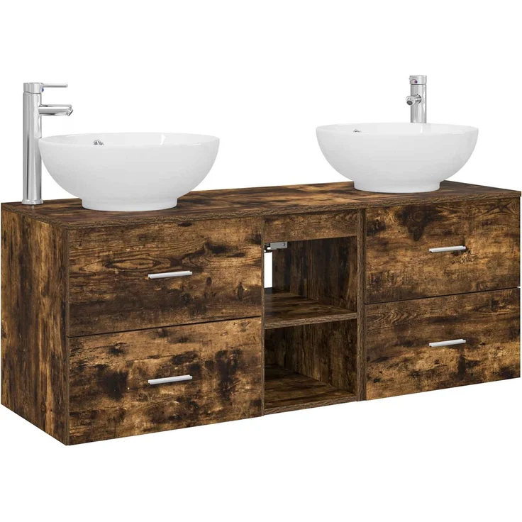vidaXL Badezimmerschrank-Set 3 stk. Geräucherte Eiche 3405903 – Bild 2