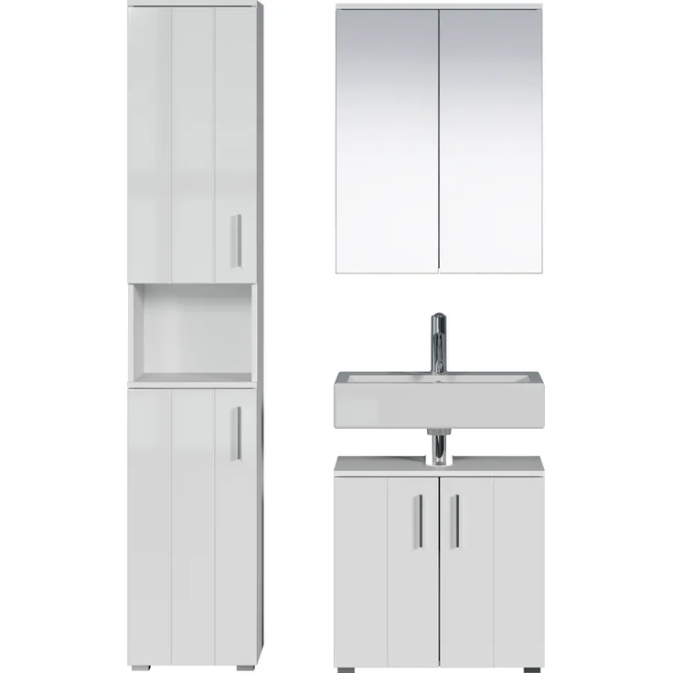 trendteam Badmöbelset Badezimmerset Badmöbel Weiß Wons 3 tlg. 112x192 cm