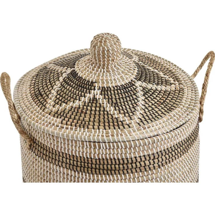 Krines Home Wäschekorb Wäschekorb Wäschesammler mit Deckel Dekokorb Aufbewahrungs-Box, Allzweck-Korb Natur Seegras mit bunten Wicklungen – Bild 3