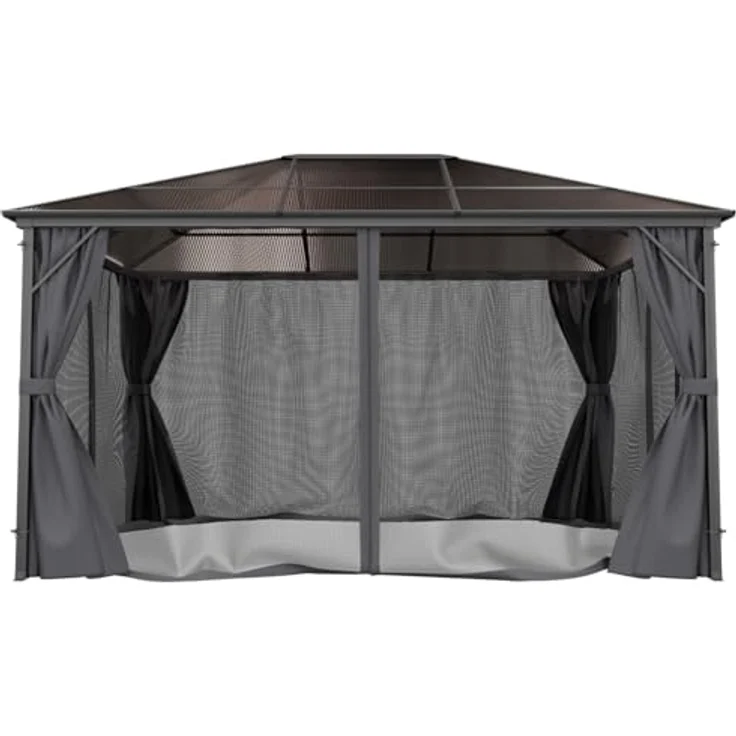 GARMIO Pavillon Rom, Metallgestell mit 4 Säulen, Schwarz, wasserdicht, UV-Schutz, mit Vorhang und Mückennetz, 3x4m, 2,7m Höhe, inklusive Montagezubehör – Bild 7