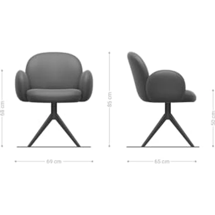 Drehstuhl Nube-Flex mit Armlehnen Bouclé Soft Schlamm Kreuzgestell breit Schwarz 360° drehbar Wippfunktion Taschenfederkern – Bild 8