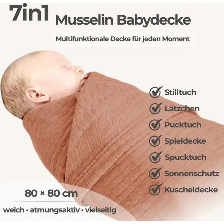 Babydecke Babydecke Musselin Kuscheldecke Puckdecke Baby & Neugeborene, Nordic Coast Company, Sommerdecke, Puck-u. Stilltuch, Einschlagdecke, Baumwolle atmungsaktiv