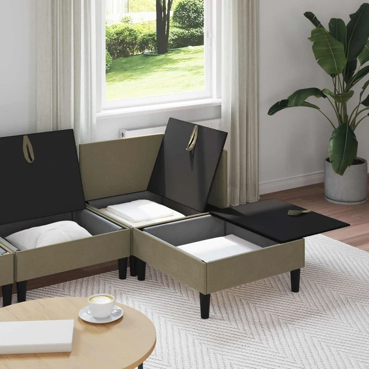 vidaXL Wohnzimmergarnitur 4 pcs Khaki Stoff 3413795 – Bild 3