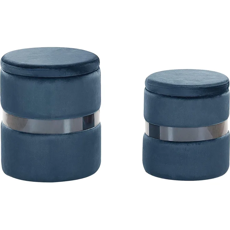 Pouf Samtstoff mit Stauraum blau 2er Set DORIS