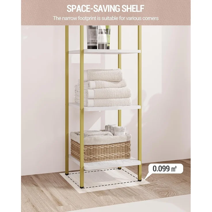 Bücherregal, Regal, Standregal, Schmales Bücherregal, Industrielles Eckregal, Schlankes Regal für Heimbüro, Wohnzimmer, Schlafzimmer, Küche, 6 Ebenen Weiß-Gold – Bild 7