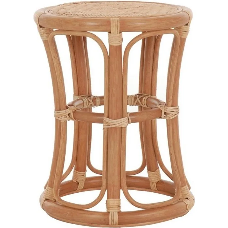 Krines Home Sitzhocker Hoher Rattan Hocker Rund Sitzhocker aus echtem Rattan/Rattanhocker, Blumenhocker Beistell Hocker Fußhocker