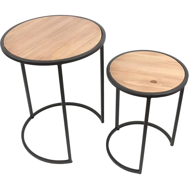 2x Beistelltisch rund aus Metall & Holz, 40 + 50 cm hoch, Blumentisch, Satztische – Bild 2