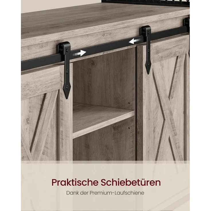 Vasagle Sideboard mit 2 Schiebetüren und verstellbaren Ablagen, Spanplatte, 33 x 100 x 80 cm, Greige / Schwarz – Bild 4