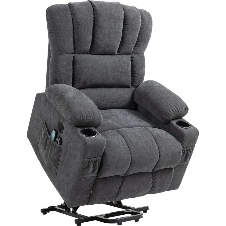 MELAYR, Elektrischer Power Lift Aufsteh-Sessel mit Massage- und Wärmefunktion, 93 x 91 x 110 cm, Dunkelgrau