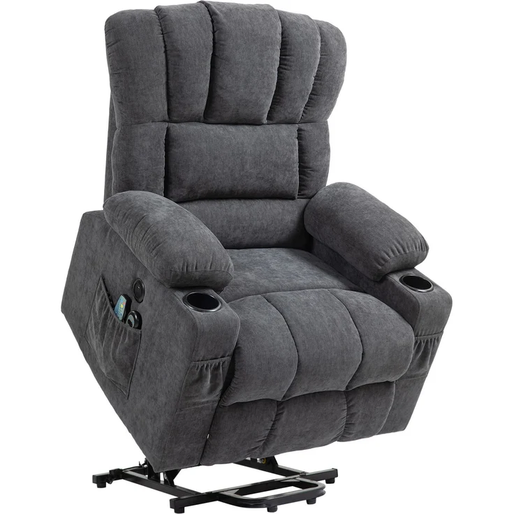 MELAYR, Elektrischer Power Lift Aufsteh-Sessel mit Massage- und Wärmefunktion, 93 x 91 x 110 cm, Dunkelgrau – Bild 1