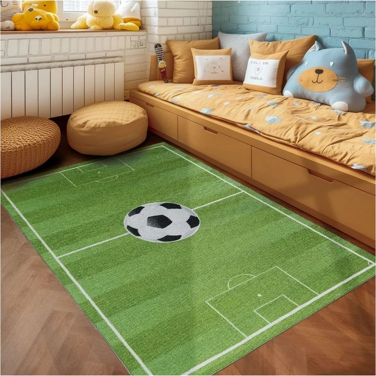 SIMPEX24 Teppich Fußballstadion, Rechteckig, Höhe: 7 mm, Kinderteppich Fußballstadion Teppich Kinderzimmer Rutschfest Waschbar – Bild 5
