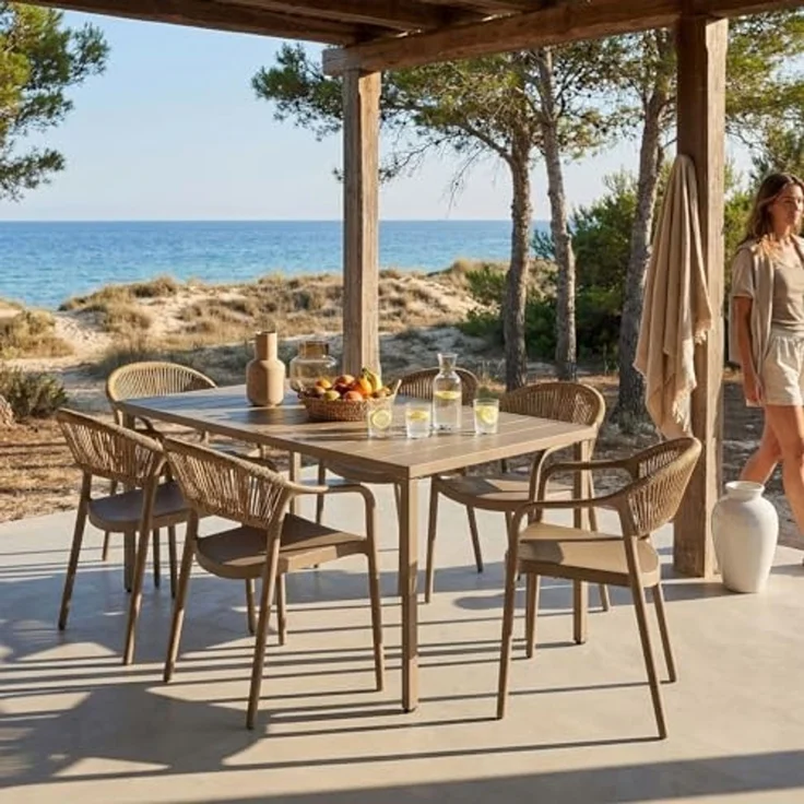 IDIMEX Garten-Essgruppe NARCISO, moderne Garten Sitzgruppe 1 Tisch & 6 Stühle mit Rope champagner – Bild 1