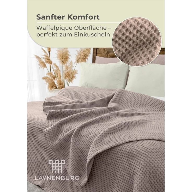 Wohndecke Wohndecke Waffelpique aus Baumwolle - Kuscheldecke, Baumwolldecke -, Laynenburg, Decke als Sofa-decke, Couchdecke, Wolldecke aus Baumwollmix – Bild 3
