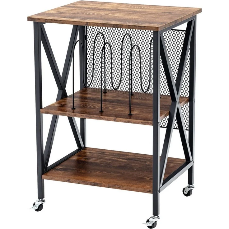 COSTWAY Nachttisch, Plattenspielerständer, rollbar, Metall, 45x52x75cm – Bild 5