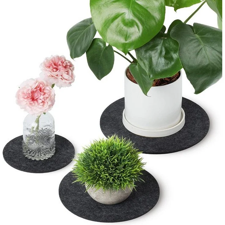 Loco Bird Blumentopfuntersetzer rund für Vasen 6er Set - 15cm / 20 cm / 25cm, Zubehör für Getränke, Tassen, Bar, Glas, Filzuntersetzer in dunkelgrau, Premium Tischuntersetzer Glasuntersetzer – Bild 4